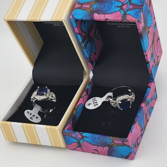 Brand New Gold Plated Double Heart Blue gemstone Ring - Picture 8 of 8